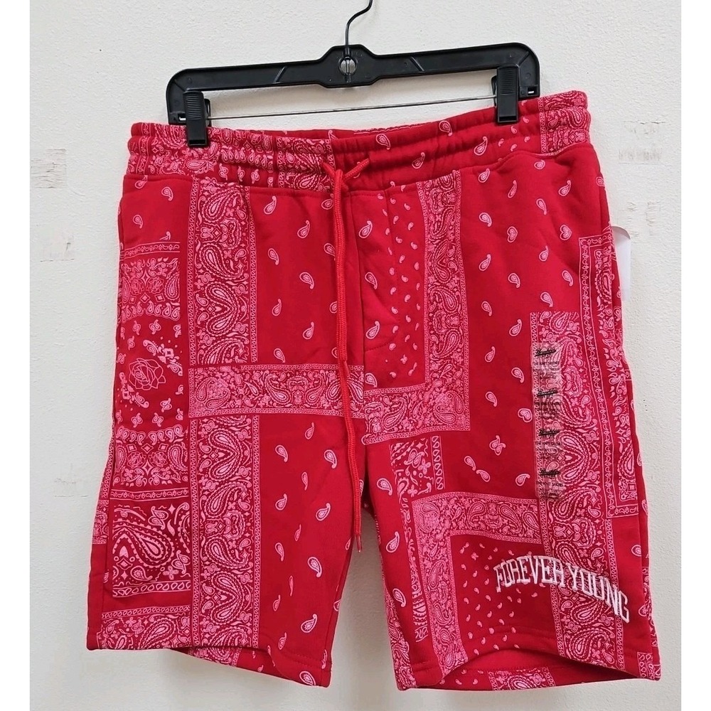 Brooklyn Cloth Mfg Co Mens  Shorts Fleece Red Forever Young Size Large NWT